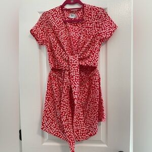 Red Floral Tie-Front Dress Romper